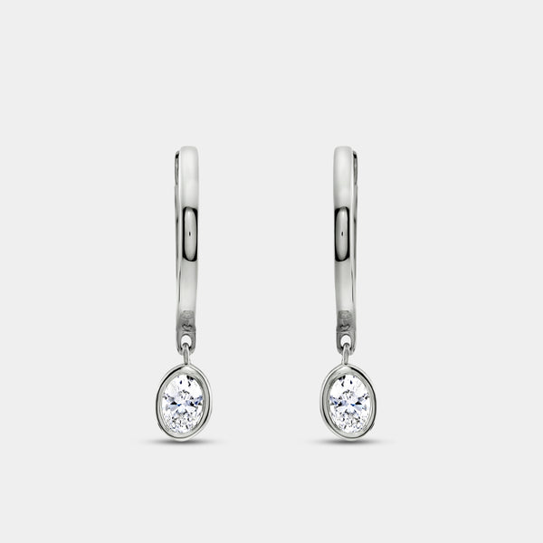3/8 Carat Lab-Grown Diamond Huggie Hoop Earrings with a Oval-Shaped, Bezel-Set Drop — GILDED New York