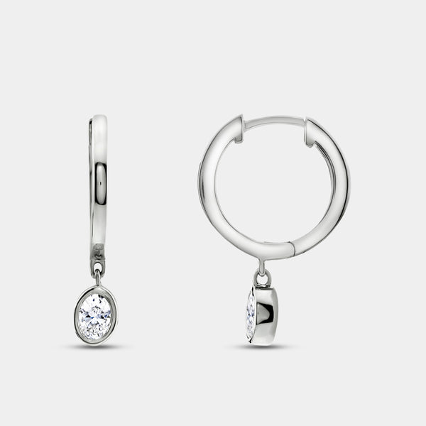 3/8 Carat Lab-Grown Diamond Huggie Hoop Earrings with a Oval-Shaped, Bezel-Set Drop — GILDED New York