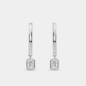 Gilded 3/8 Carat Lab-Grown Diamond Huggie Hoop Earrings with an Emerald-Cut, Bezel-Set Drop