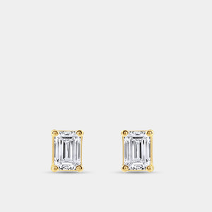 Gilded 1/2 Carat Lab-Grown Diamond Emerald-Cut Classic Solitaire Studs
