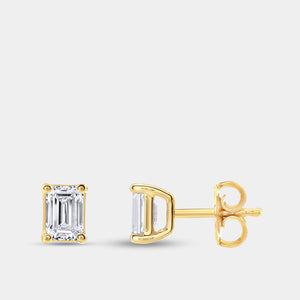 Gilded 1/2 Carat Lab-Grown Diamond Emerald-Cut Classic Solitaire Studs