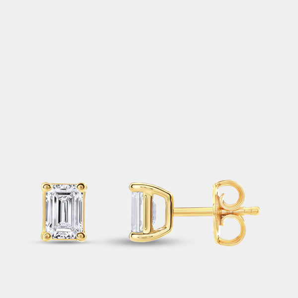 1/2 Carat Lab-Grown Diamond Emerald-Cut Classic Solitaire Studs — GILDED New York