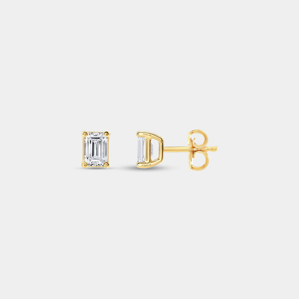 1/2 Carat Lab-Grown Diamond Emerald-Cut Classic Solitaire Studs — GILDED New York