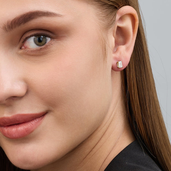 1 Carat Lab-Grown Diamond Emerald-Cut Classic Solitaire Studs — GILDED New York