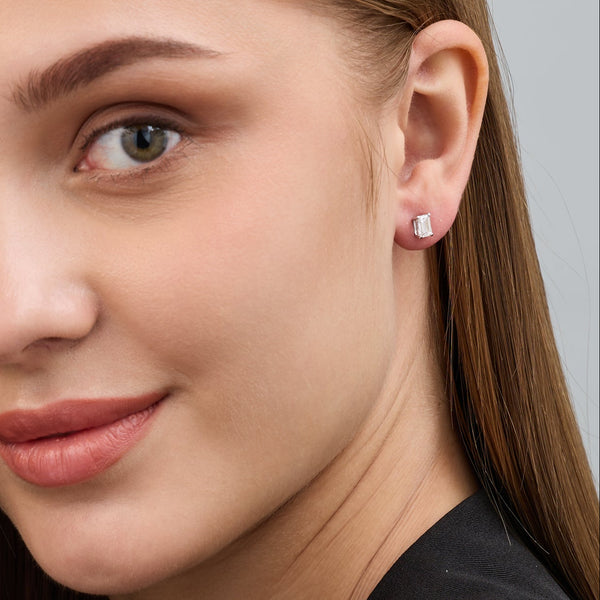 1 Carat Lab-Grown Diamond Emerald-Cut Classic Solitaire Studs — GILDED New York