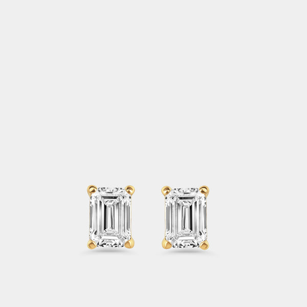 1 Carat Lab-Grown Diamond Emerald-Cut Classic Solitaire Studs — GILDED New York