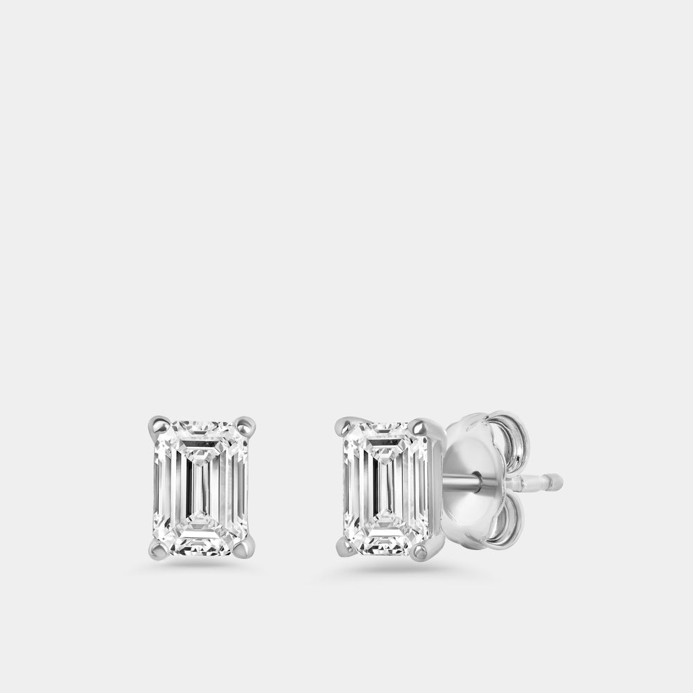 Gilded 1 Carat Lab-Grown Diamond Emerald-Cut Classic Solitaire Studs
