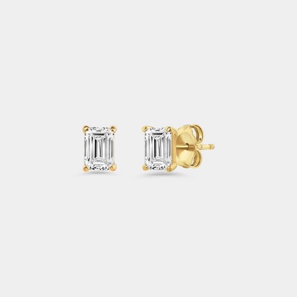 1 Carat Lab-Grown Diamond Emerald-Cut Classic Solitaire Studs — GILDED New York