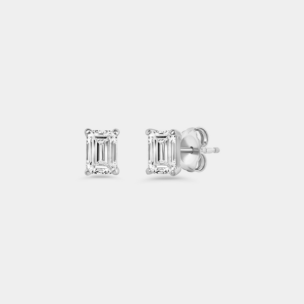 1 Carat Lab-Grown Diamond Emerald-Cut Classic Solitaire Studs — GILDED New York