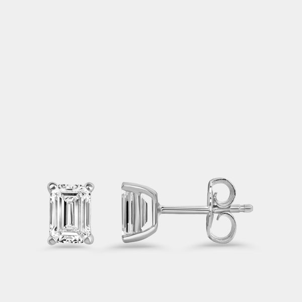 1 Carat Lab-Grown Diamond Emerald-Cut Classic Solitaire Studs — GILDED New York