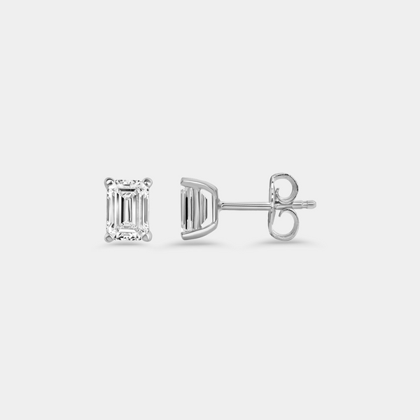 1 Carat Lab-Grown Diamond Emerald-Cut Classic Solitaire Studs — GILDED New York