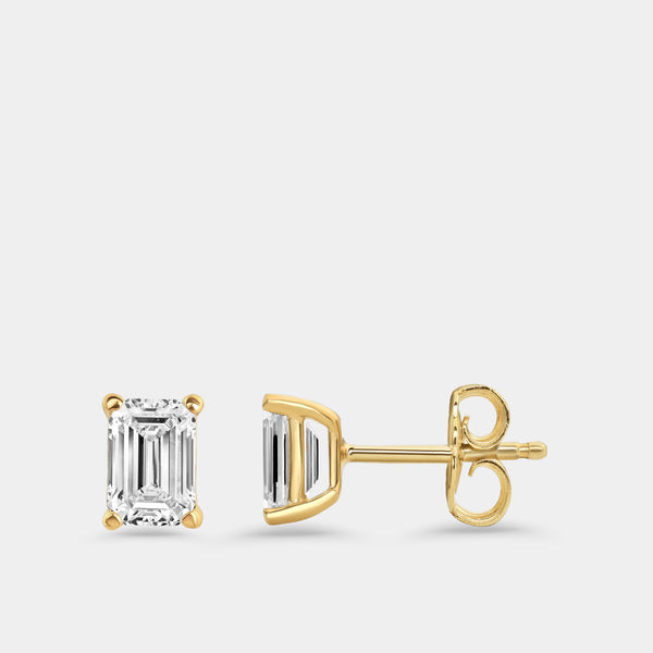 1 Carat Lab-Grown Diamond Emerald-Cut Classic Solitaire Studs — GILDED New York