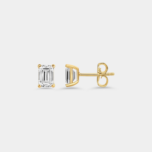 1 Carat Lab-Grown Diamond Emerald-Cut Classic Solitaire Studs — GILDED New York