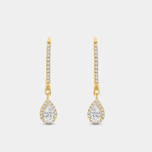 Gilded 1/2 Carat Lab-Grown Diamond Huggie Hoop Earrings with a Pear-Shaped, Halo Drop
