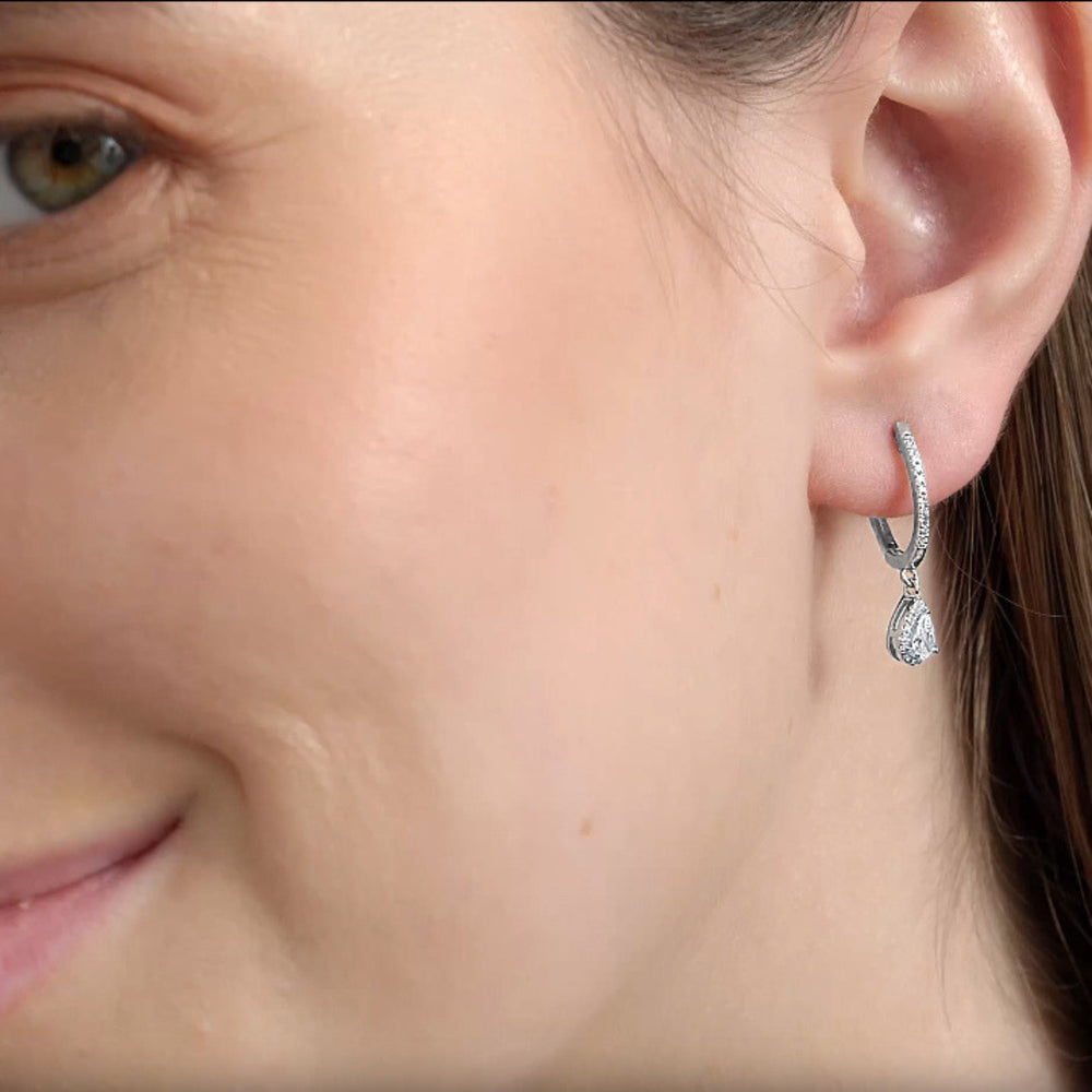 Gilded 1/2 Carat Lab-Grown Diamond Huggie Hoop Earrings with a Pear-Shaped, Halo Drop