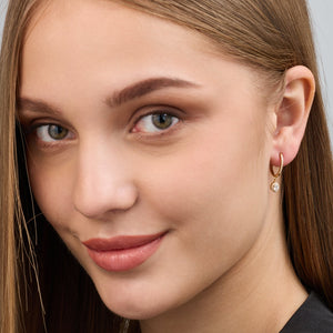 Gilded 1/2 Carat Lab-Grown Diamond Huggie Hoop Earrings with an Oval-Shaped, Halo Drop