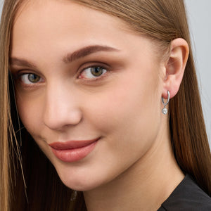 Gilded 1/2 Carat Lab-Grown Diamond Huggie Hoop Earrings with an Oval-Shaped, Halo Drop