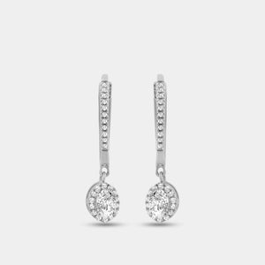 Gilded 1/2 Carat Lab-Grown Diamond Huggie Hoop Earrings with an Oval-Shaped, Halo Drop