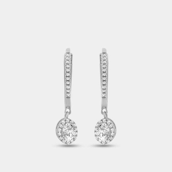 Gilded 1/2 Carat Lab-Grown Diamond Huggie Hoop Earrings with an Oval-Shaped, Halo Drop