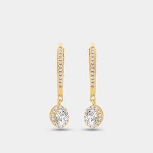Gilded 1/2 Carat Lab-Grown Diamond Huggie Hoop Earrings with an Oval-Shaped, Halo Drop