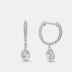 Gilded 1/2 Carat Lab-Grown Diamond Huggie Hoop Earrings with an Oval-Shaped, Halo Drop