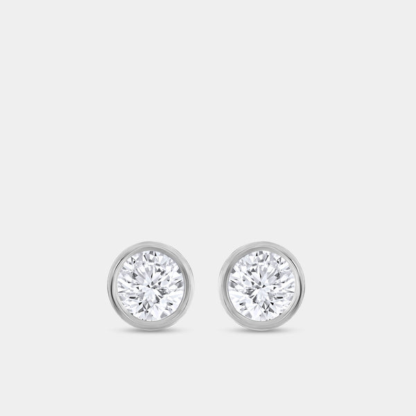 1/2 Carat Lab-Grown Diamond Round-Shaped, Bezel-Set Solitaire Studs — GILDED New York