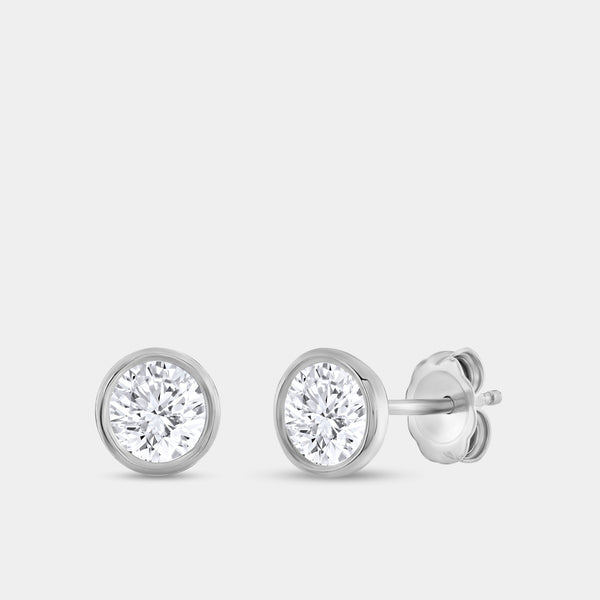 1/2 Carat Lab-Grown Diamond Round-Shaped, Bezel-Set Solitaire Studs — GILDED New York