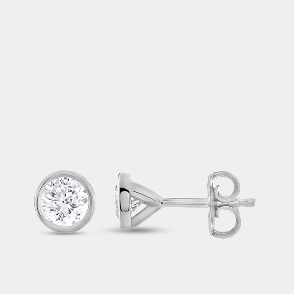 1/2 Carat Lab-Grown Diamond Round-Shaped, Bezel-Set Solitaire Studs — GILDED New York