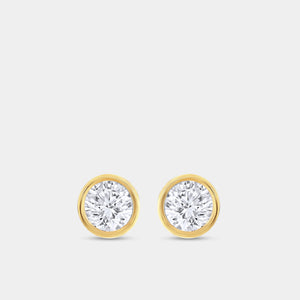Gilded 1/2 Carat Lab-Grown Diamond Round-Shaped, Bezel-Set Solitaire Studs