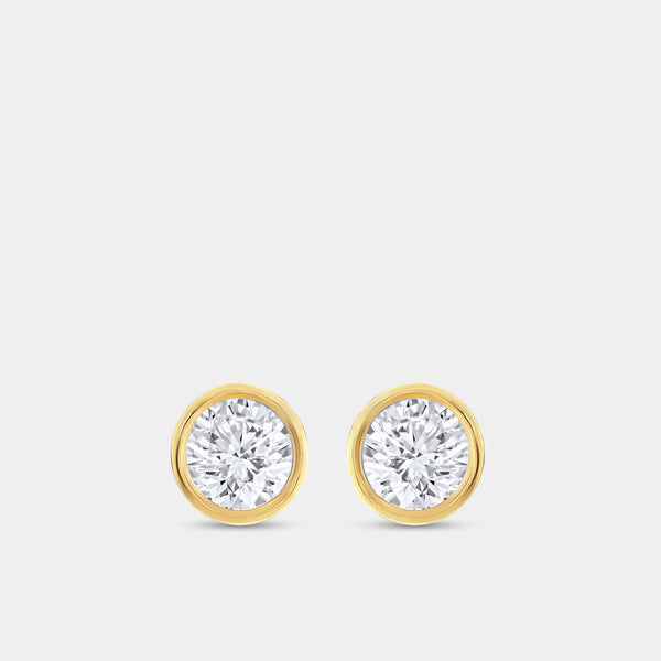 Gilded 1/2 Carat Lab-Grown Diamond Round-Shaped, Bezel-Set Solitaire Studs