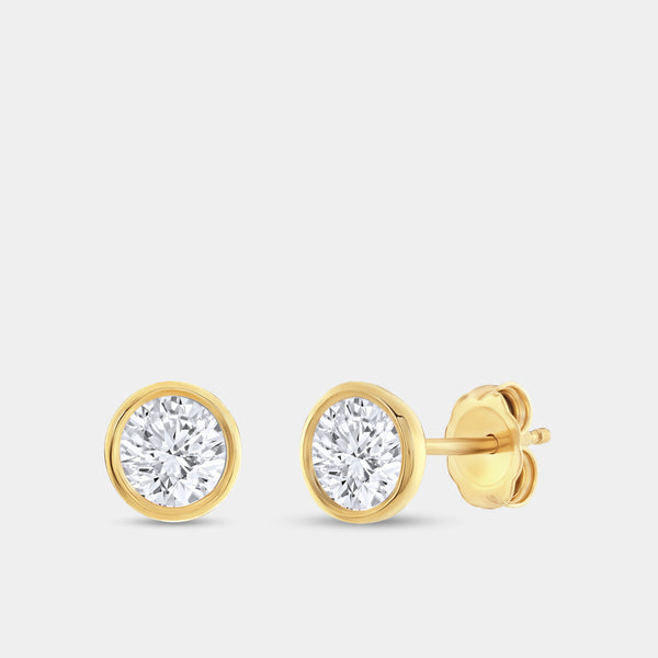 1/2 Carat Lab-Grown Diamond Round-Shaped, Bezel-Set Solitaire Studs — GILDED New York
