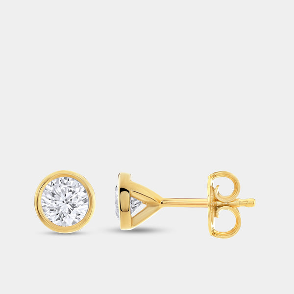 1/2 Carat Lab-Grown Diamond Round-Shaped, Bezel-Set Solitaire Studs — GILDED New York