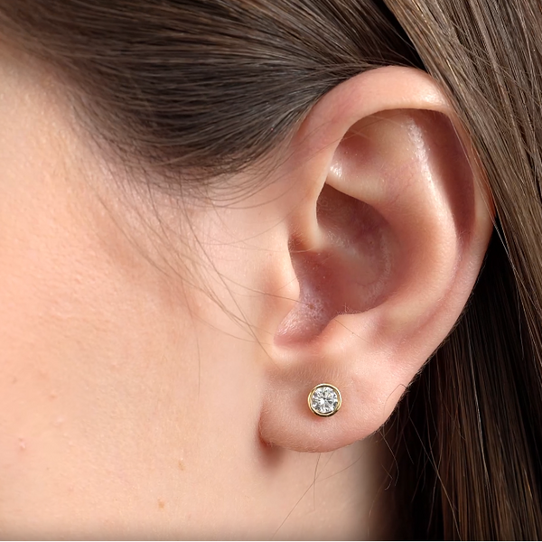 1/2 Carat Lab-Grown Diamond Round-Shaped, Bezel-Set Solitaire Studs — GILDED New York