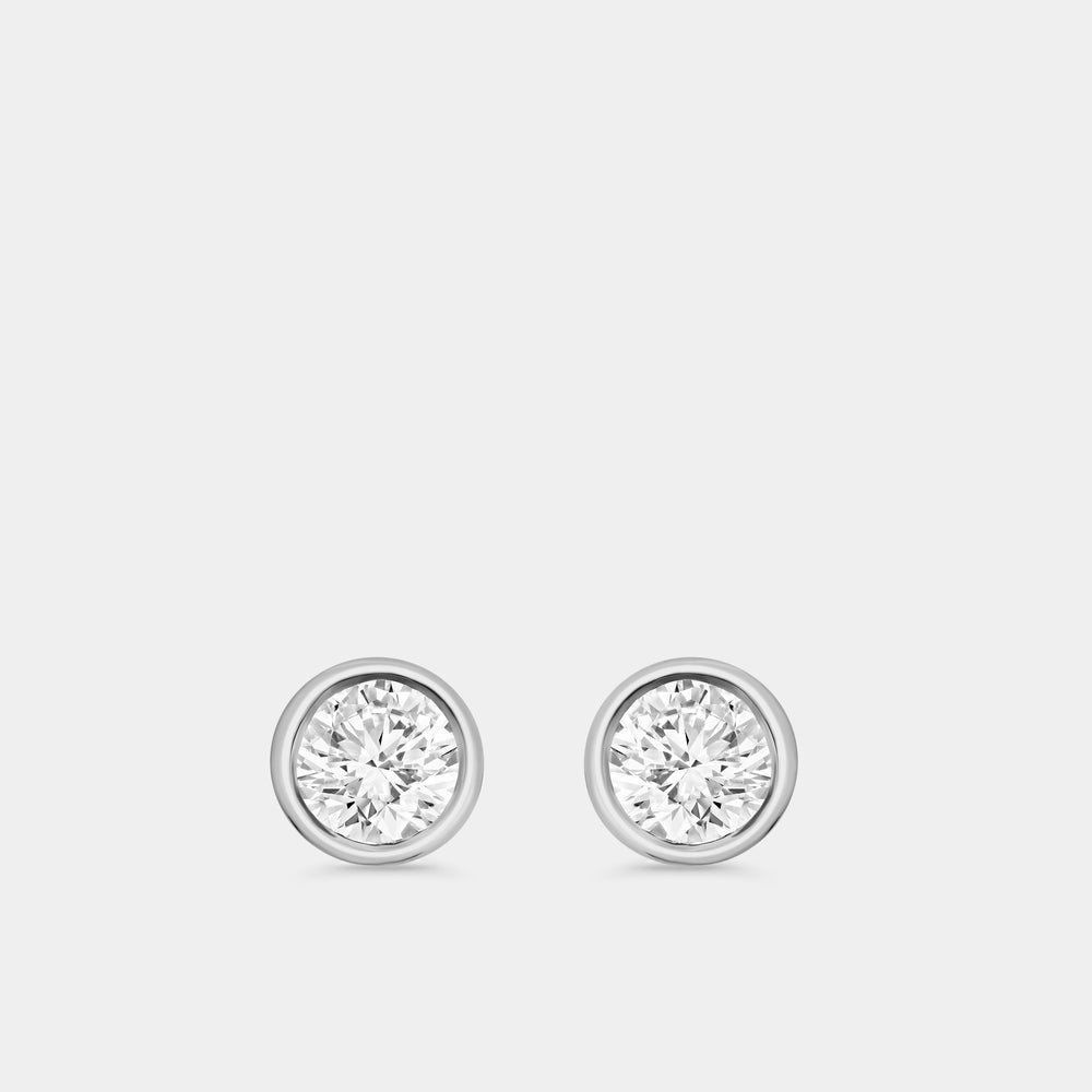 Gilded 3/4 Carat Lab-Grown Diamond Round-Shaped, Bezel-Set Solitaire Studs