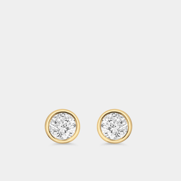 3/4 Carat Lab-Grown Diamond Round-Shaped, Bezel-Set Solitaire Studs — GILDED New York