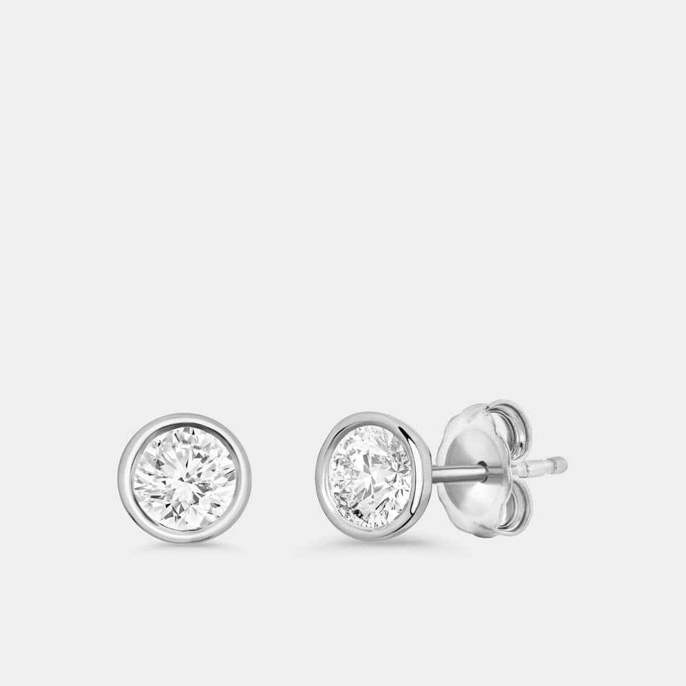 Gilded 3/4 Carat Lab-Grown Diamond Round-Shaped, Bezel-Set Solitaire Studs