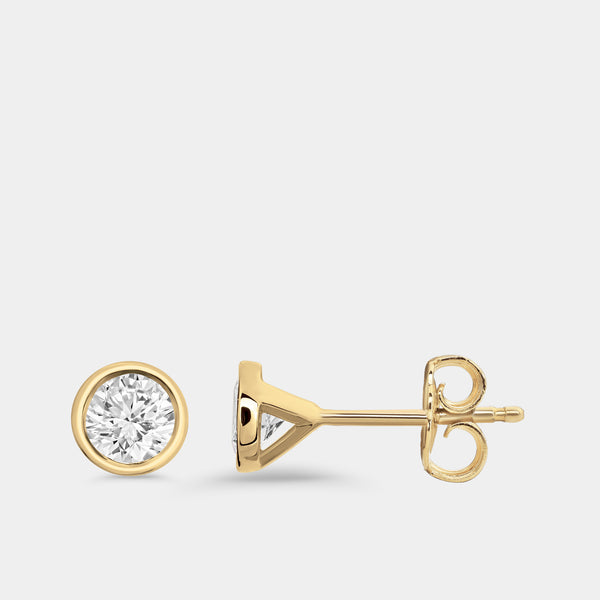 3/4 Carat Lab-Grown Diamond Round-Shaped, Bezel-Set Solitaire Studs — GILDED New York