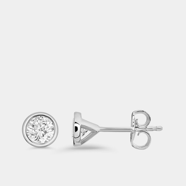 3/4 Carat Lab-Grown Diamond Round-Shaped, Bezel-Set Solitaire Studs — GILDED New York