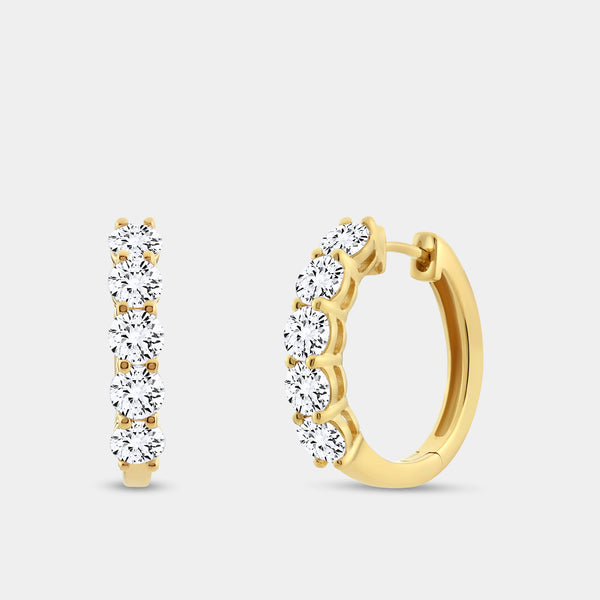 Gilded 2 Carat Lab-Grown Diamond Round-Shaped Five-Stone Hoops