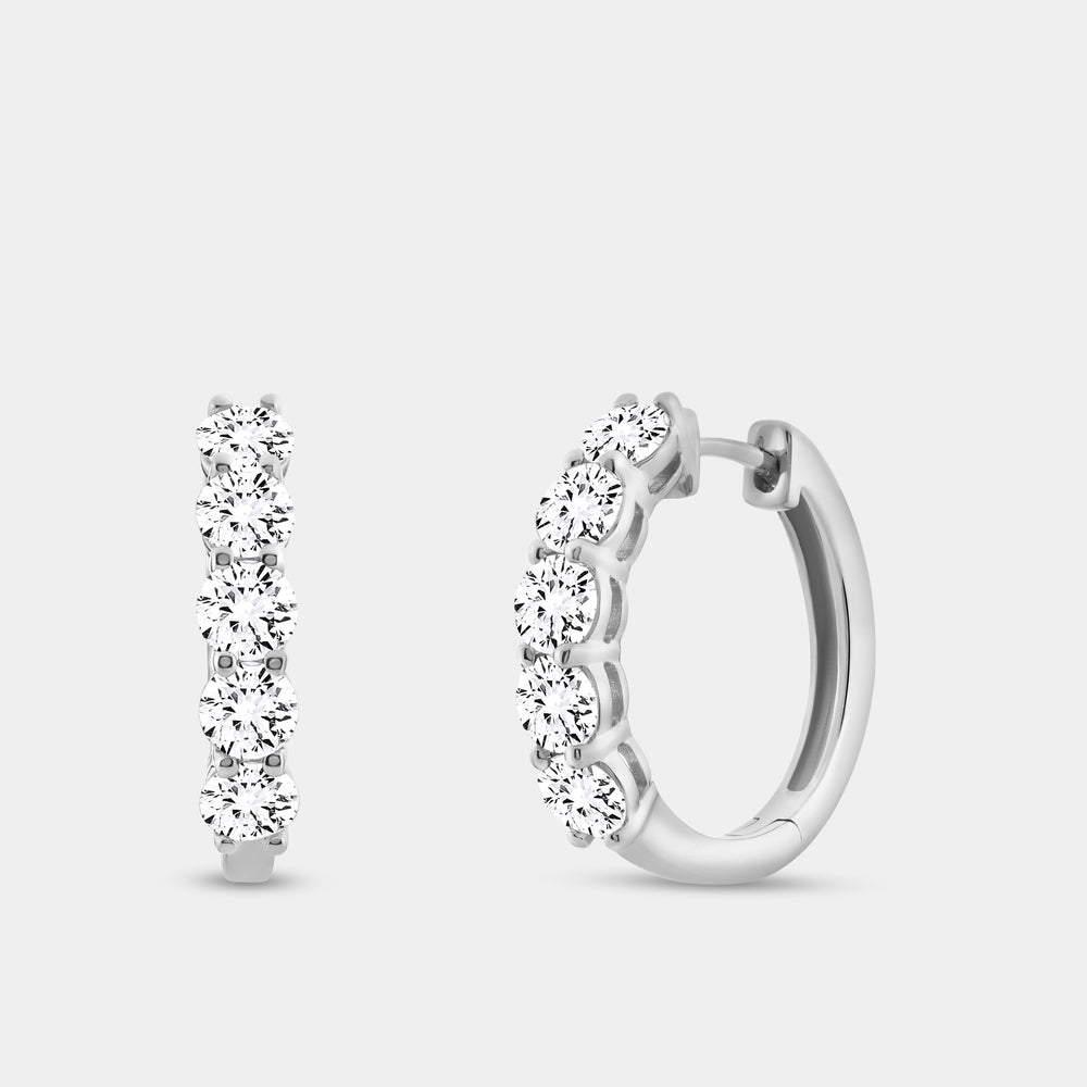 Gilded 2 Carat Lab-Grown Diamond Round-Shaped Five-Stone Hoops