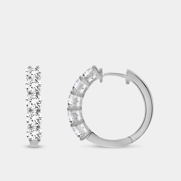 Gilded 2 Carat Lab-Grown Diamond Round-Shaped Five-Stone Hoops