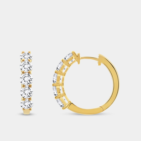 Gilded 2 Carat Lab-Grown Diamond Round-Shaped Five-Stone Hoops