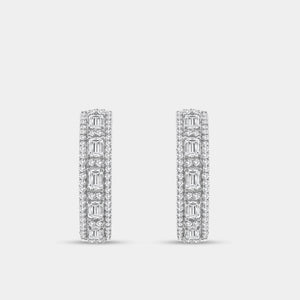 Gilded 1 and 1/2 Carat Lab-Grown Diamond Emerald-Cut Hoops with Round-Shaped Accents