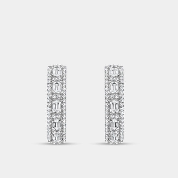 Gilded 1 and 1/2 Carat Lab-Grown Diamond Emerald-Cut Hoops with Round-Shaped Accents