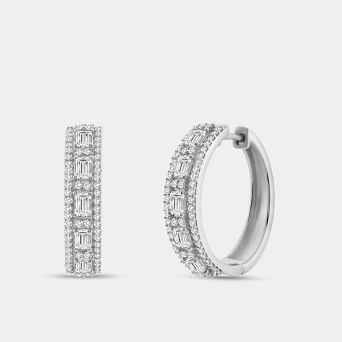 Gilded 1 and 1/2 Carat Lab-Grown Diamond Emerald-Cut Hoops with Round-Shaped Accents