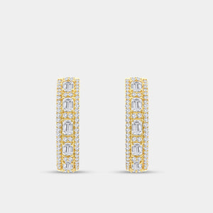 Gilded 1 and 1/2 Carat Lab-Grown Diamond Emerald-Cut Hoops with Round-Shaped Accents