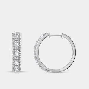 Gilded 1 and 1/2 Carat Lab-Grown Diamond Emerald-Cut Hoops with Round-Shaped Accents