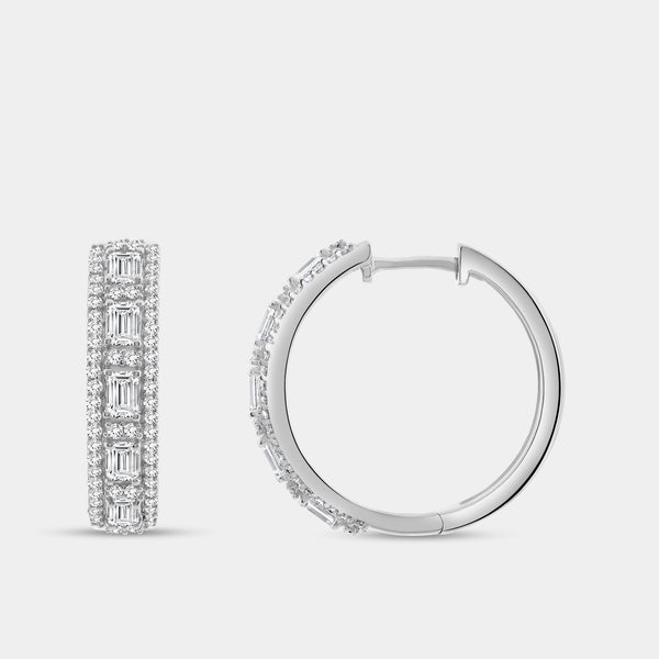 Gilded 1 and 1/2 Carat Lab-Grown Diamond Emerald-Cut Hoops with Round-Shaped Accents