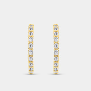 Gilded 3 Carat Lab-Grown Diamond Emerald-Cut Round-Shaped Inside-Out Hoops
