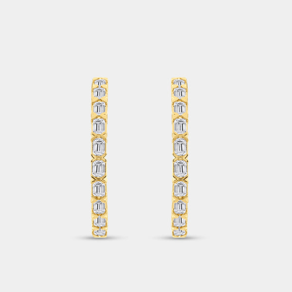 Gilded 3 Carat Lab-Grown Diamond Emerald-Cut Round-Shaped Inside-Out Hoops